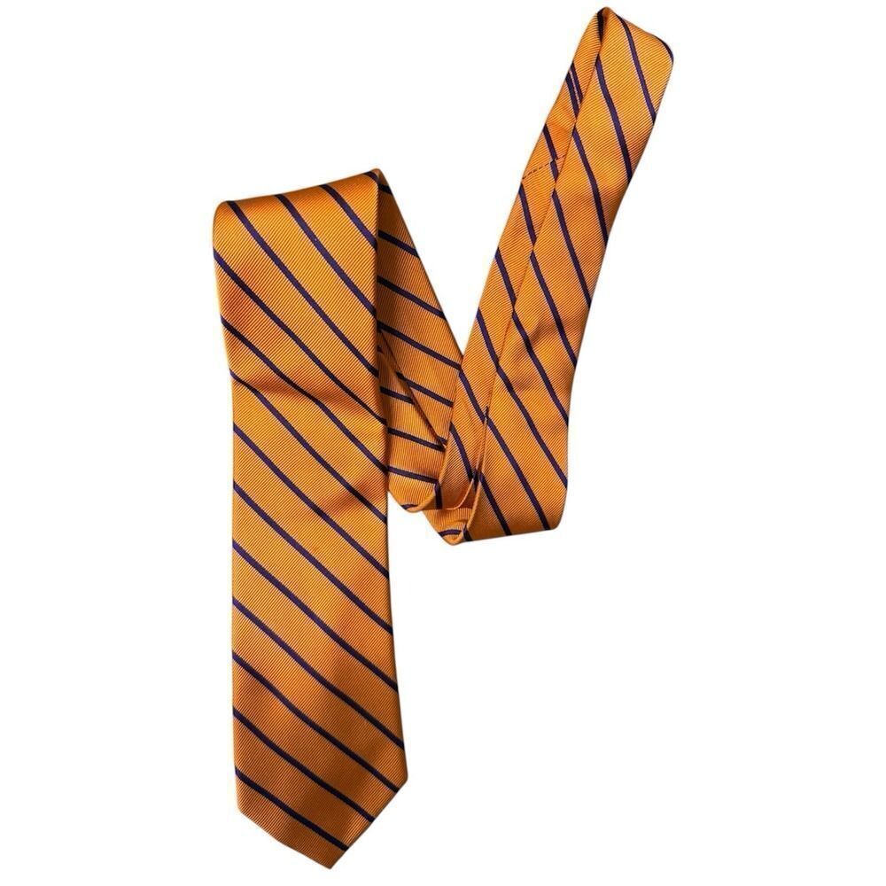 Izod Orange Dark Blue Navy 100% Silk Men's Neck Tie Striped 60"